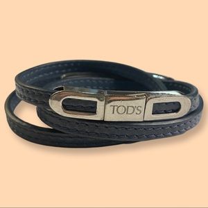 TOD'S Triple Wrap Leather & Silver Bracelet
